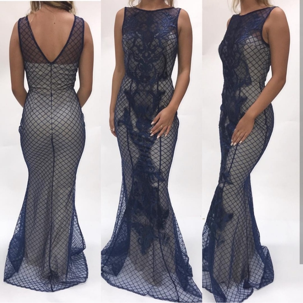 Navy and nude dress